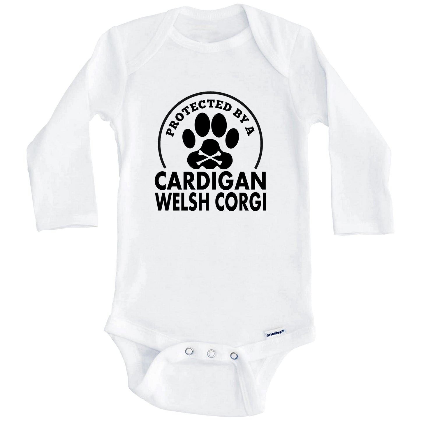 Protected By A Cardigan Welsh Corgi Funny Baby Onesie (Long Sleeves)