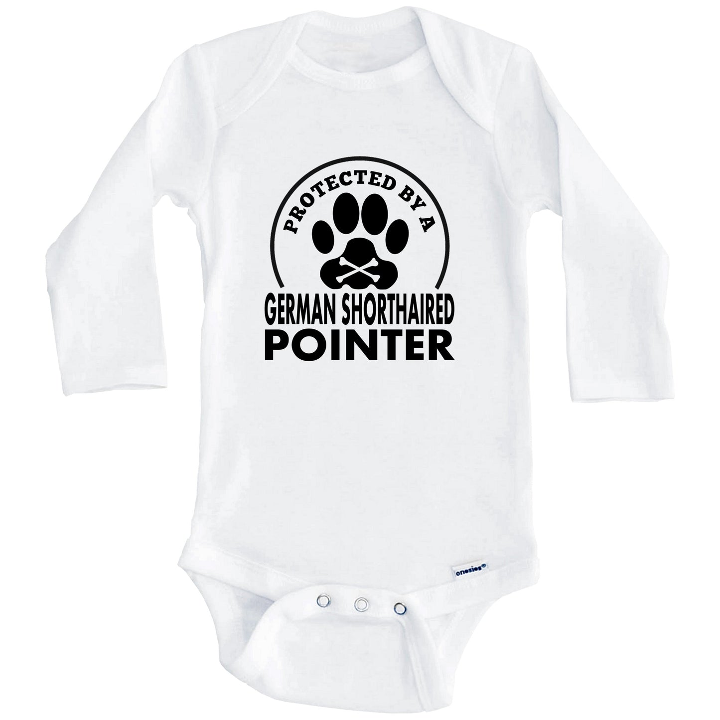 Protected By A German Shorthaired Pointer Funny Baby Onesie (Long Sleeves)