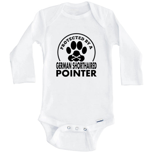Protected By A German Shorthaired Pointer Funny Baby Onesie (Long Sleeves)