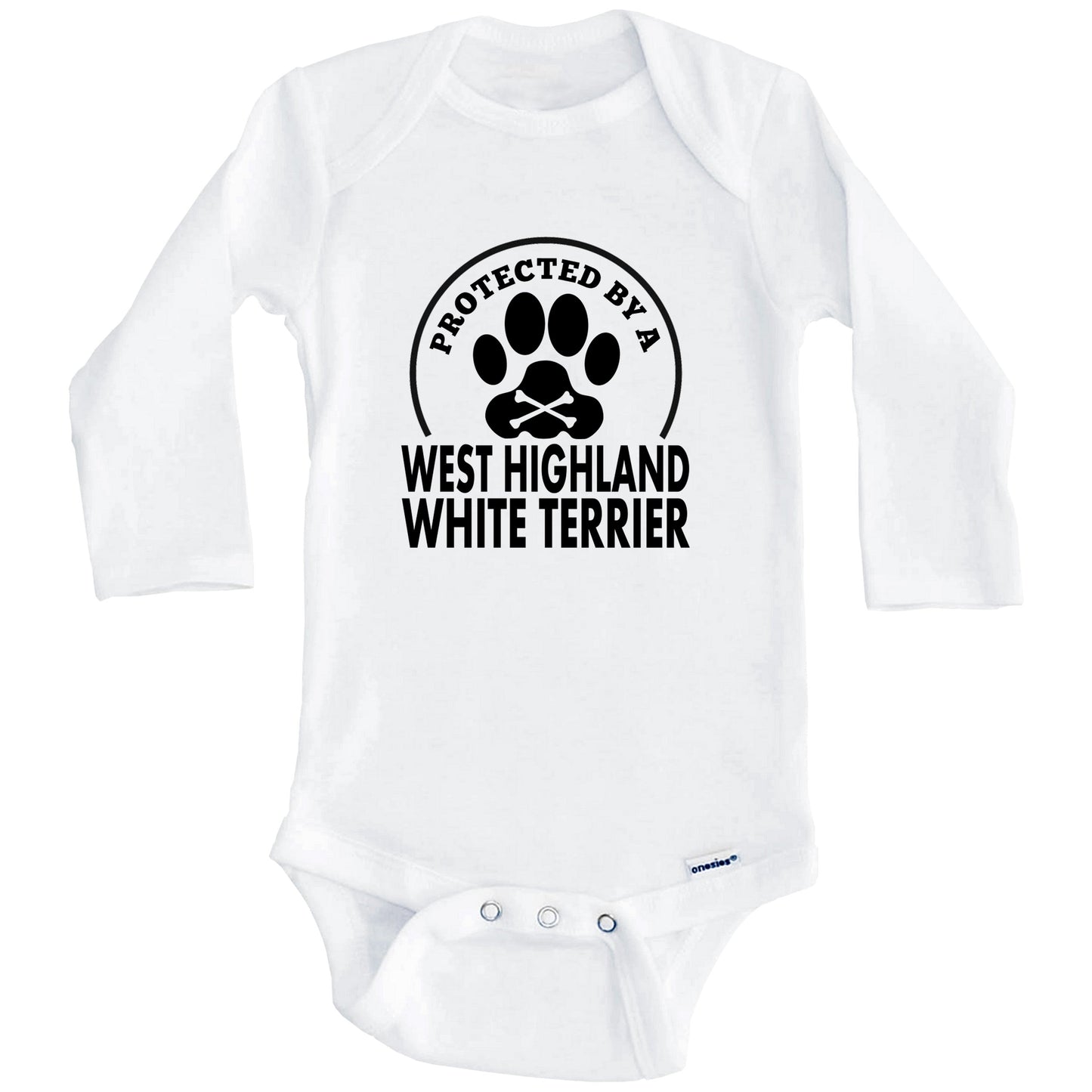 Protected By A West Highland White Terrier Funny Baby Onesie (Long Sleeves)