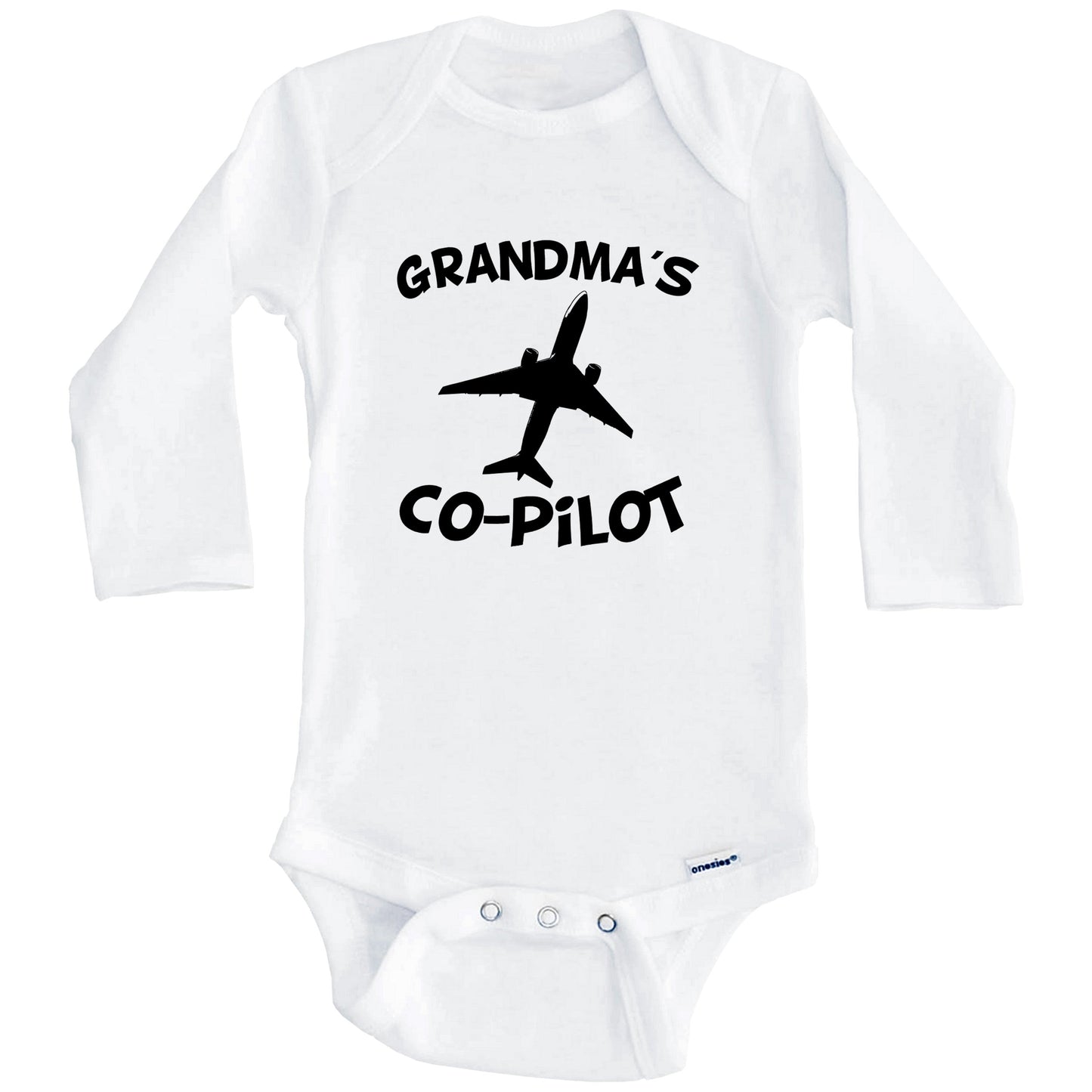 Grandma's Co-Pilot Cute Airplane Baby Onesie (Long Sleeves)