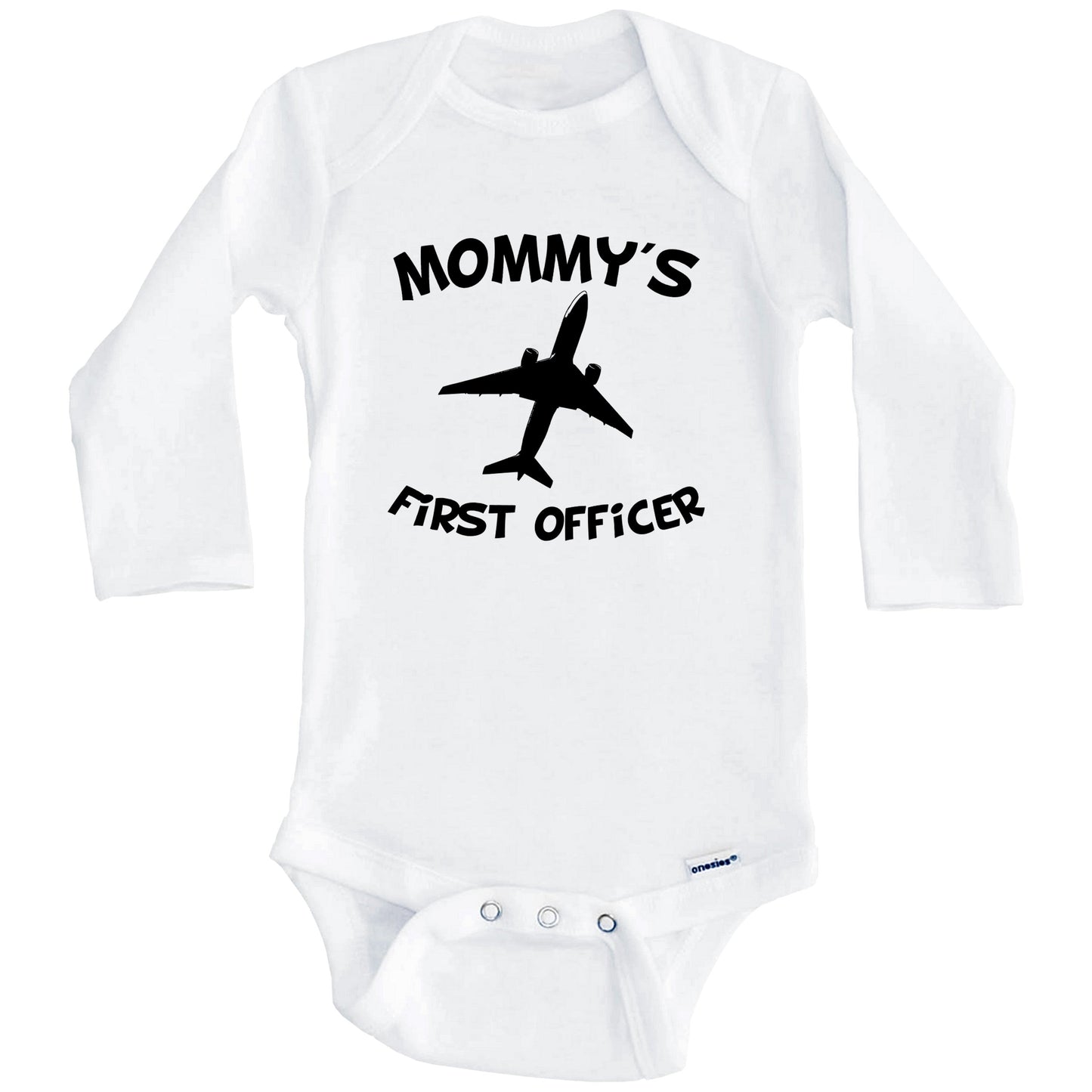 Mommy's First Officer Cute Airplane Baby Onesie (Long Sleeves)