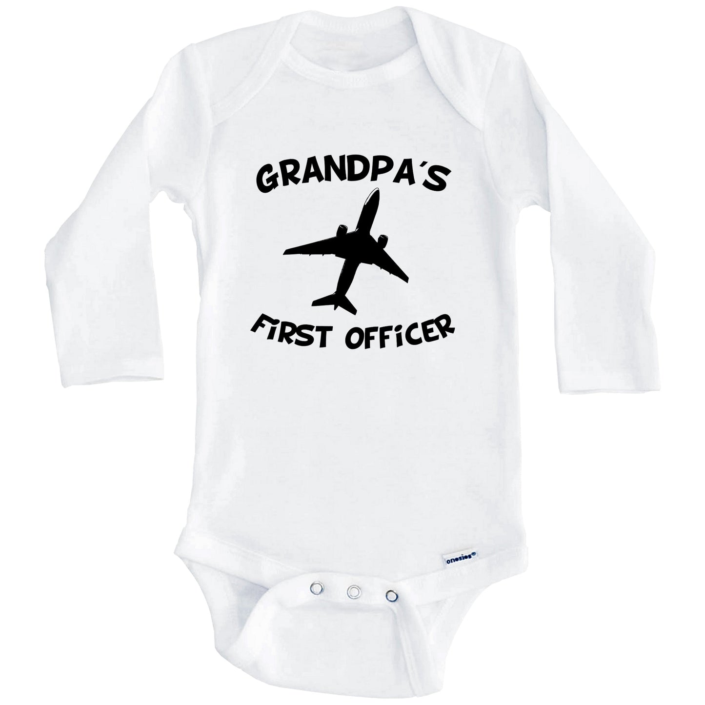 Grandpa's First Officer Cute Airplane Baby Onesie (Long Sleeves)