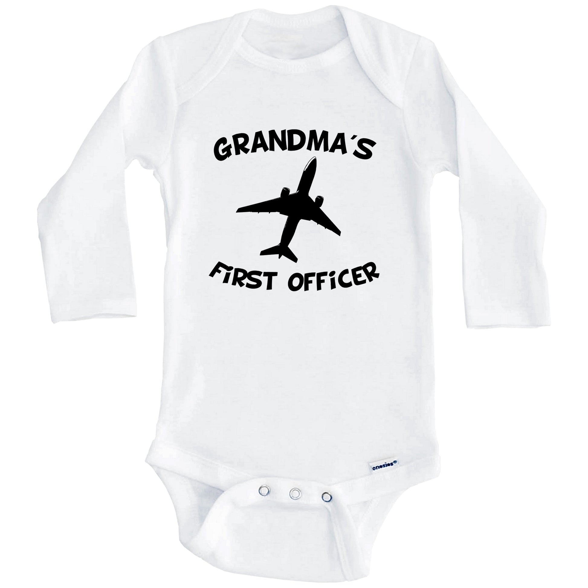 Grandma's First Officer Cute Airplane Baby Onesie (Long Sleeves)