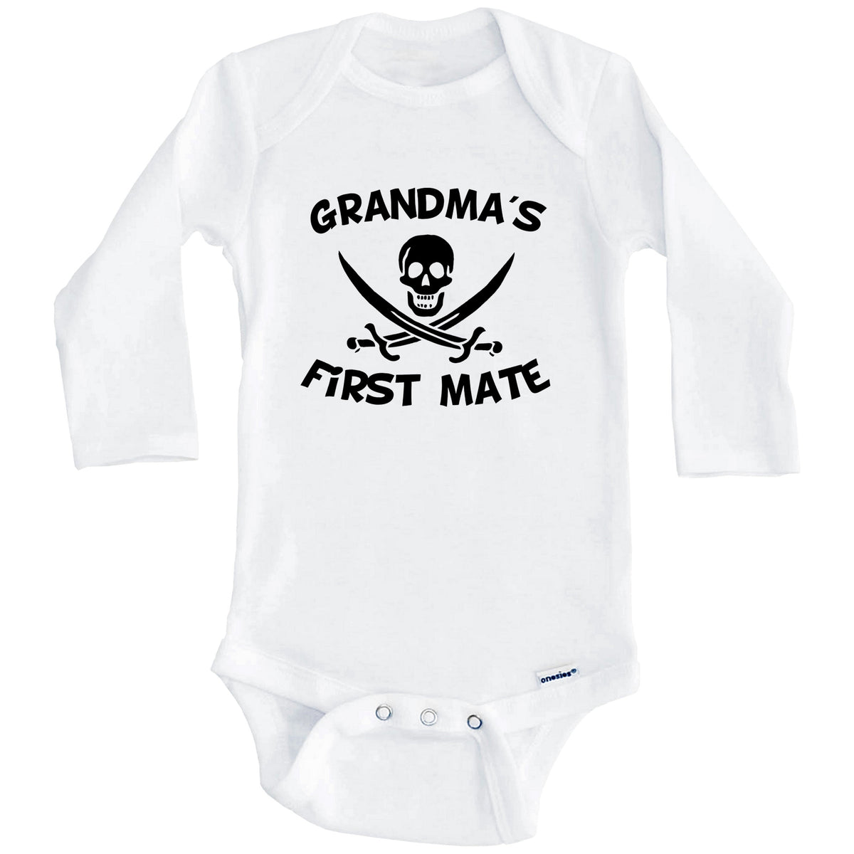 Grandma's First Mate Funny Pirate Baby Onesie (Long Sleeves)