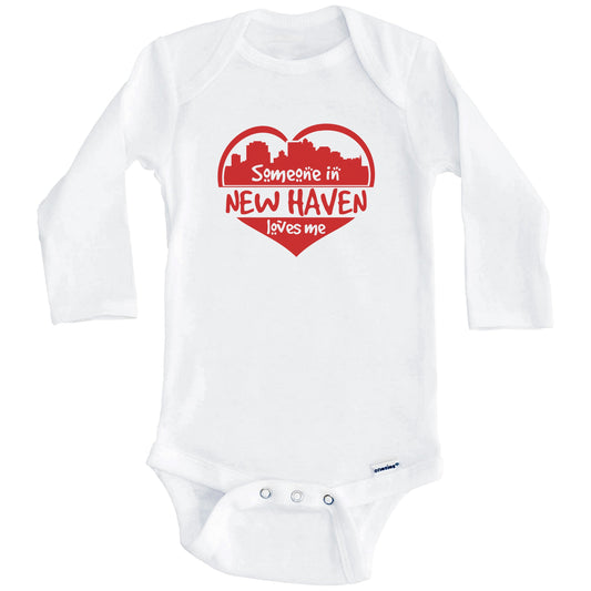 Someone in New Haven Loves Me New Haven Connecticut Skyline Heart Baby Onesie (Long Sleeves)