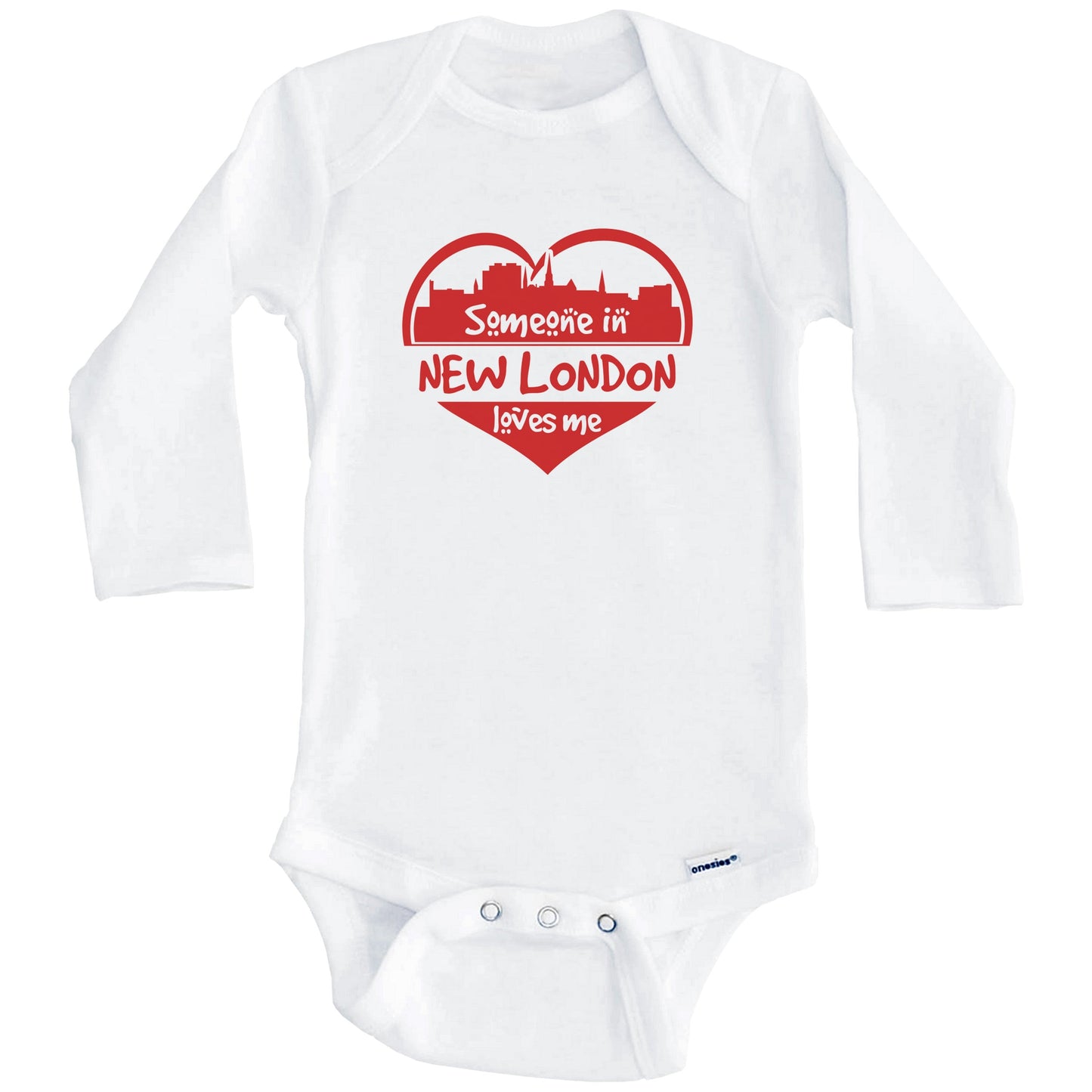 Someone in New London Loves Me New London Connecticut Skyline Heart Baby Onesie (Long Sleeves)