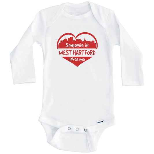 Someone in West Hartford Loves Me West Hartford Connecticut Skyline Heart Baby Onesie (Long Sleeves)