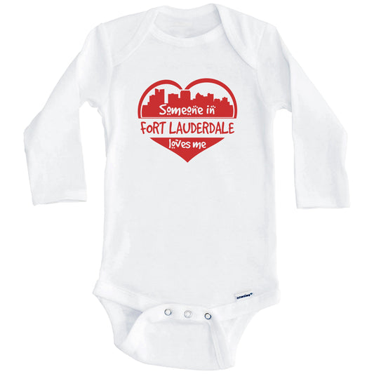 Someone in Fort Lauderdale Loves Me Fort Lauderdale Florida Skyline Heart Baby Onesie (Long Sleeves)