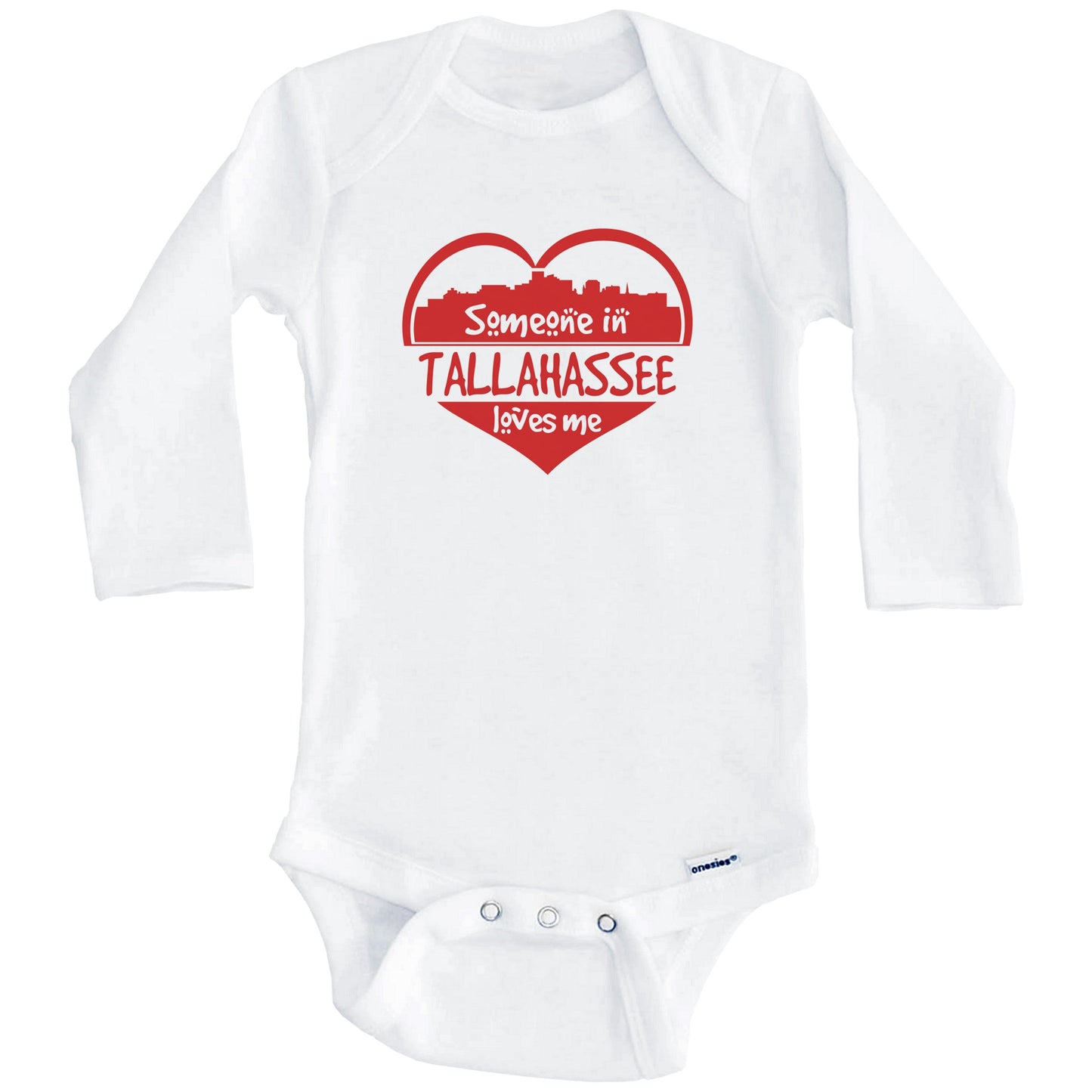 Someone in Tallahassee Loves Me Tallahassee Florida Skyline Heart Baby Onesie (Long Sleeves)