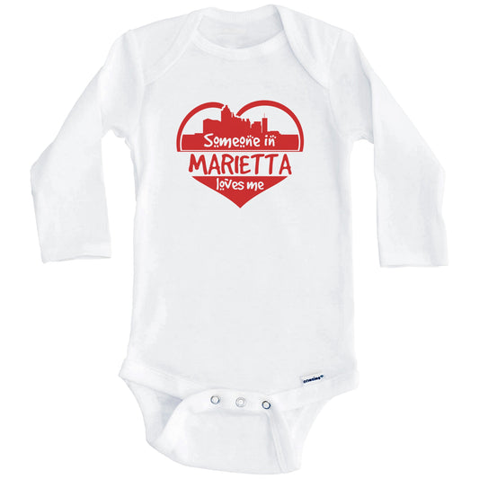 Someone in Marietta Loves Me Marietta Georgia Skyline Heart Baby Onesie (Long Sleeves)