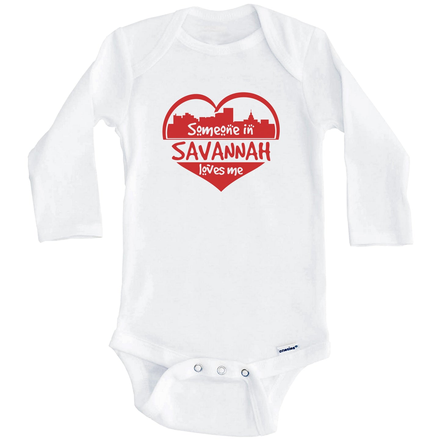 Someone in Savannah Loves Me Savannah Georgia Skyline Heart Baby Onesie (Long Sleeves)