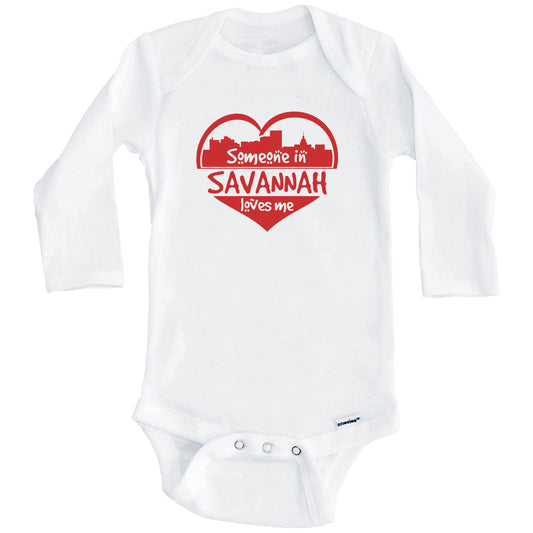 Someone in Savannah Loves Me Savannah Georgia Skyline Heart Baby Onesie (Long Sleeves)