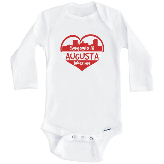 Someone in Augusta Loves Me Augusta Georgia Skyline Heart Baby Onesie (Long Sleeves)