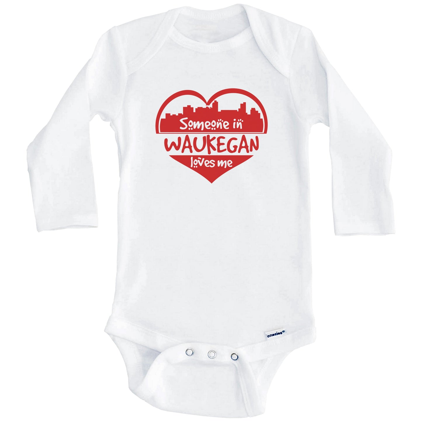 Someone in Waukegan Loves Me Waukegan Illinois Skyline Heart Baby Onesie (Long Sleeves)