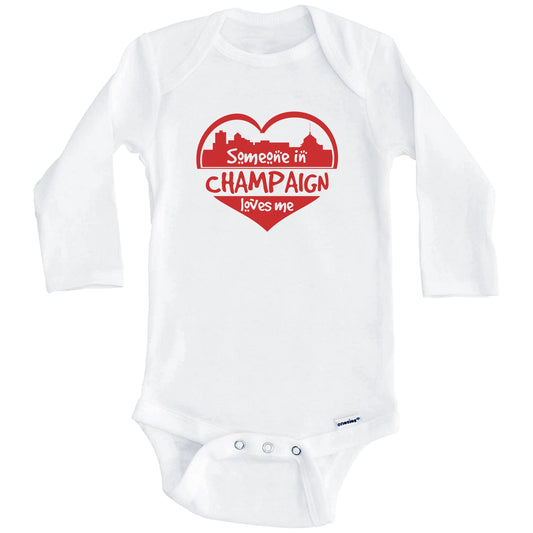 Someone in Champaign Loves Me Champaign Illinois Skyline Heart Baby Onesie (Long Sleeves)