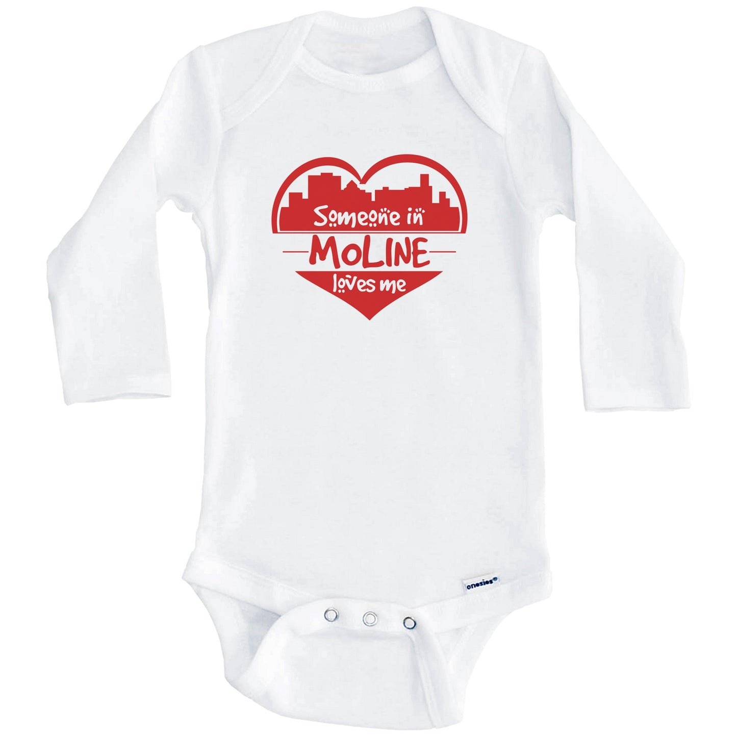 Someone in Moline Loves Me Moline Illinois Skyline Heart Baby Onesie (Long Sleeves)