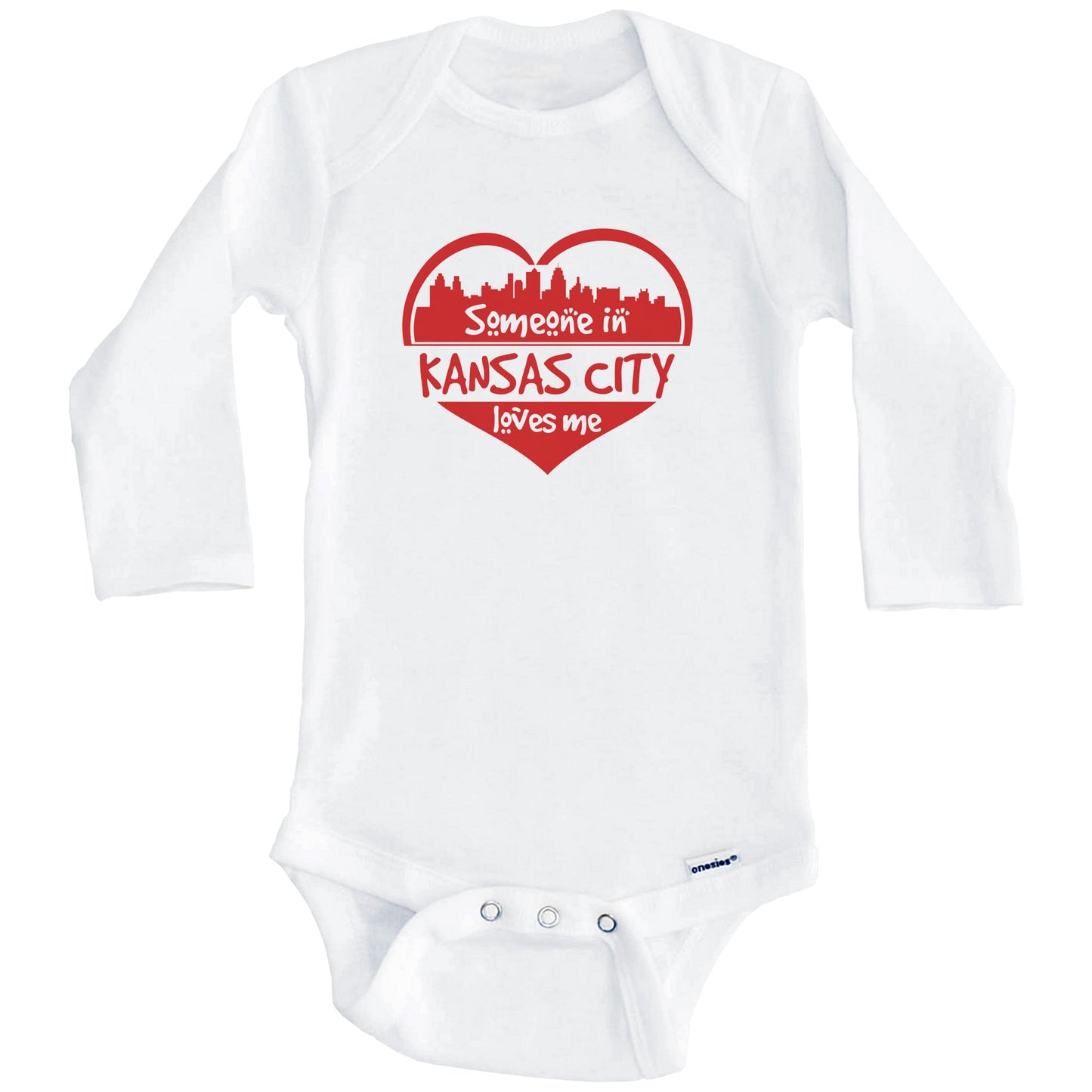 Someone in Kansas City Loves Me Kansas City Kansas Skyline Heart Baby Onesie (Long Sleeves)