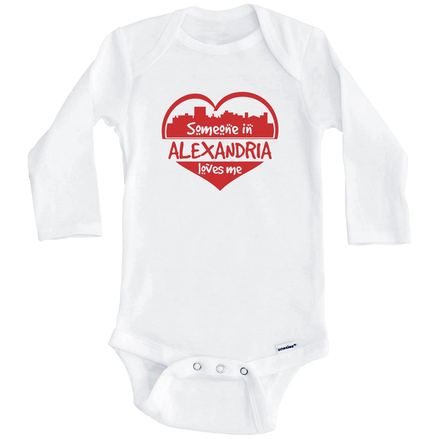 Someone in Alexandria Loves Me Alexandria Louisiana Skyline Heart Baby Onesie (Long Sleeves)