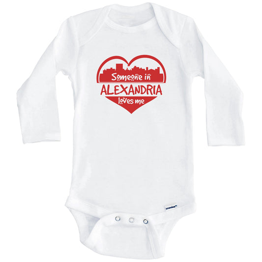 Someone in Alexandria Loves Me Alexandria Louisiana Skyline Heart Baby Onesie (Long Sleeves)