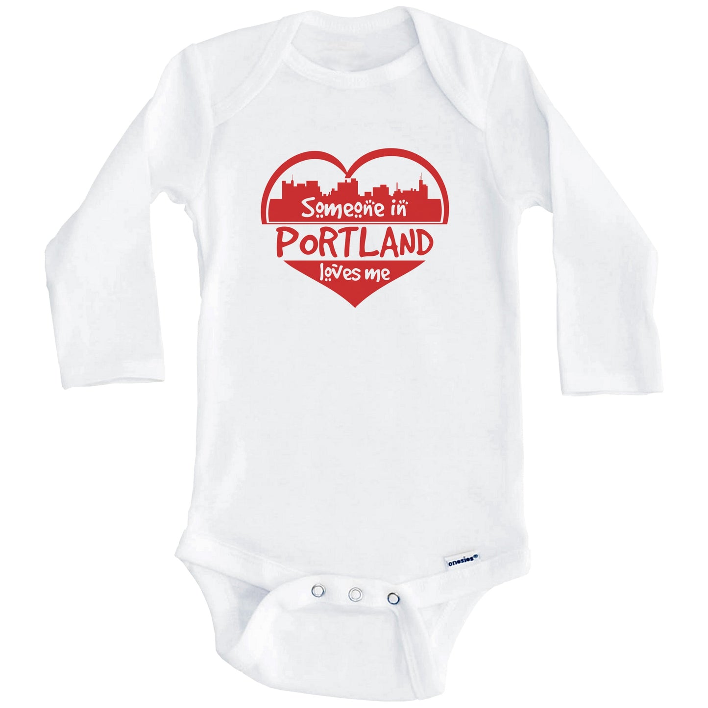 Someone in Portland Loves Me Portland Maine Skyline Heart Baby Onesie (Long Sleeves)