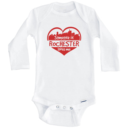 Someone in Rochester Loves Me Rochester Michigan Skyline Heart Baby Onesie (Long Sleeves)
