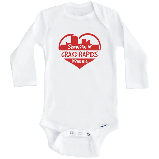 Someone in Grand Rapids Loves Me Grand Rapids Michigan Skyline Heart Baby Onesie (Long Sleeves)