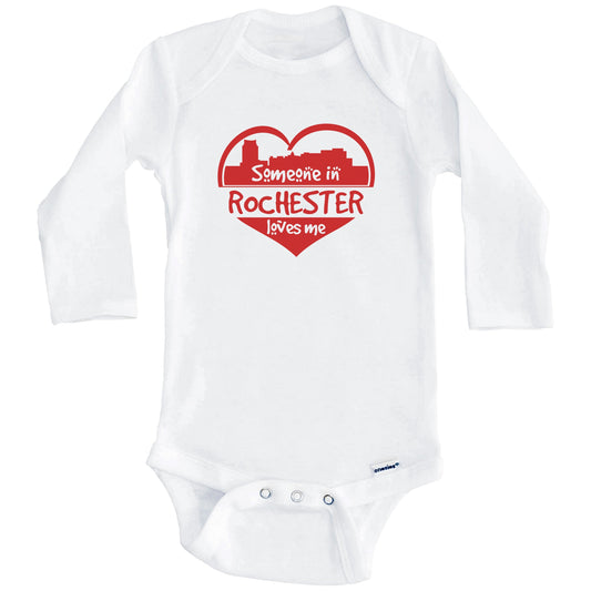 Someone in Rochester Loves Me Rochester Minnesota Skyline Heart Baby Onesie (Long Sleeves)