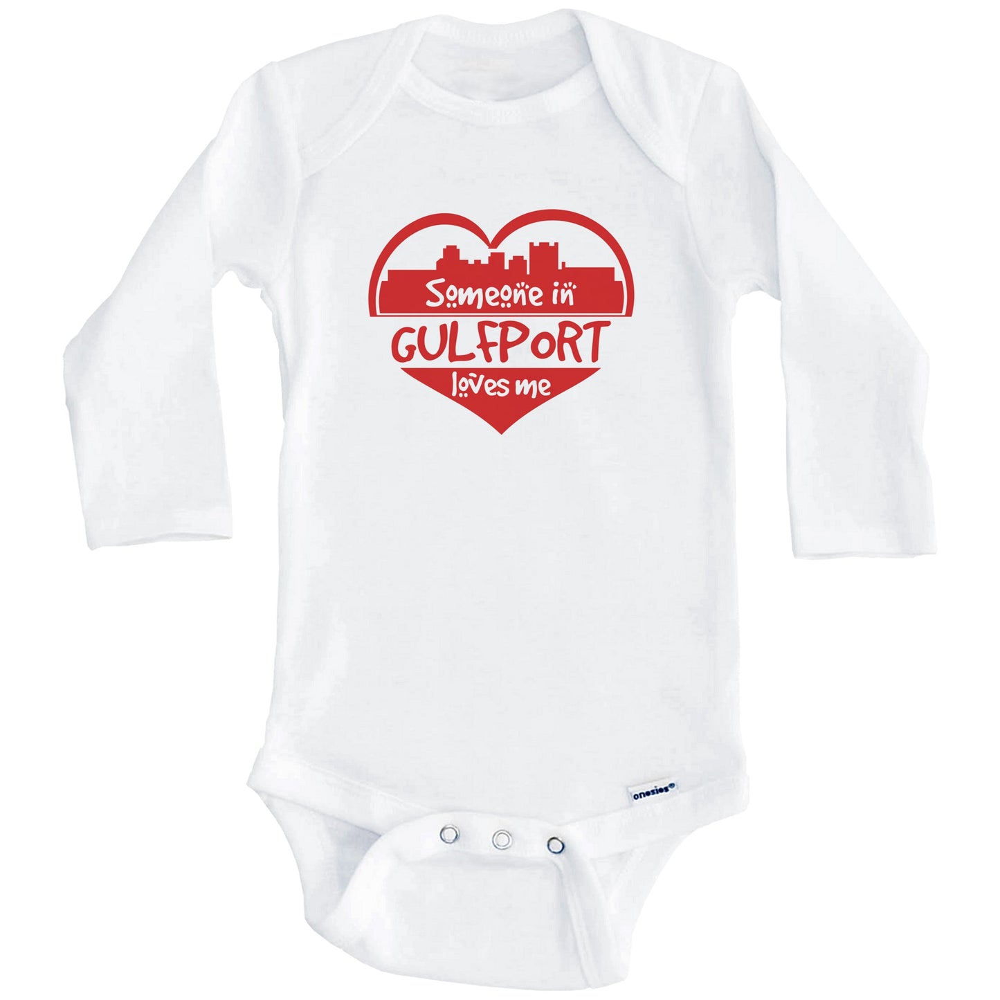 Someone in Gulfport Loves Me Gulfport Mississippi Skyline Heart Baby Onesie (Long Sleeves)