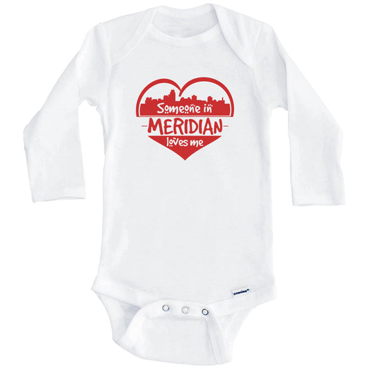 Someone in Meridian Loves Me Meridian Mississippi Skyline Heart Baby Onesie (Long Sleeves)