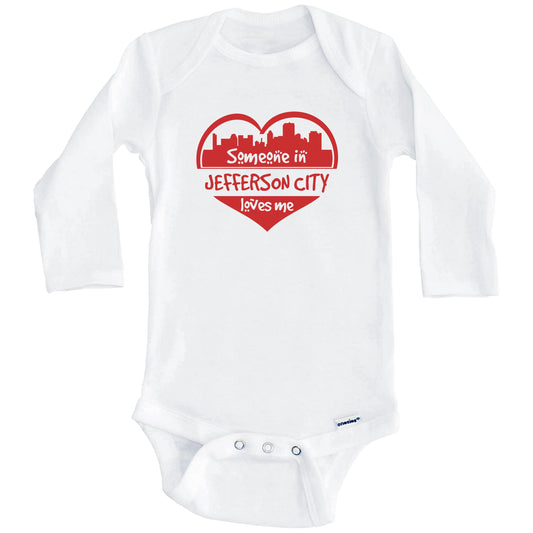 Someone in Jefferson City Loves Me Jefferson City Missouri Skyline Heart Baby Onesie (Long Sleeves)