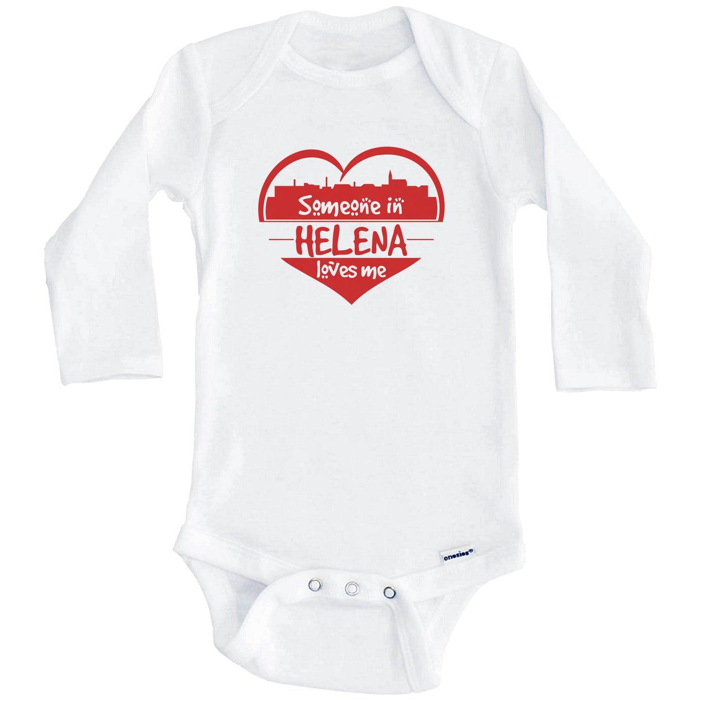 Someone in Helena Loves Me Helena Montana Skyline Heart Baby Onesie (Long Sleeves)