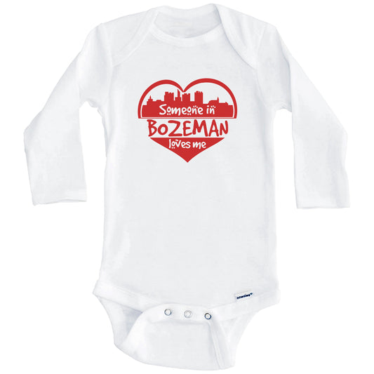Someone in Bozeman Loves Me Bozeman Montana Skyline Heart Baby Onesie (Long Sleeves)