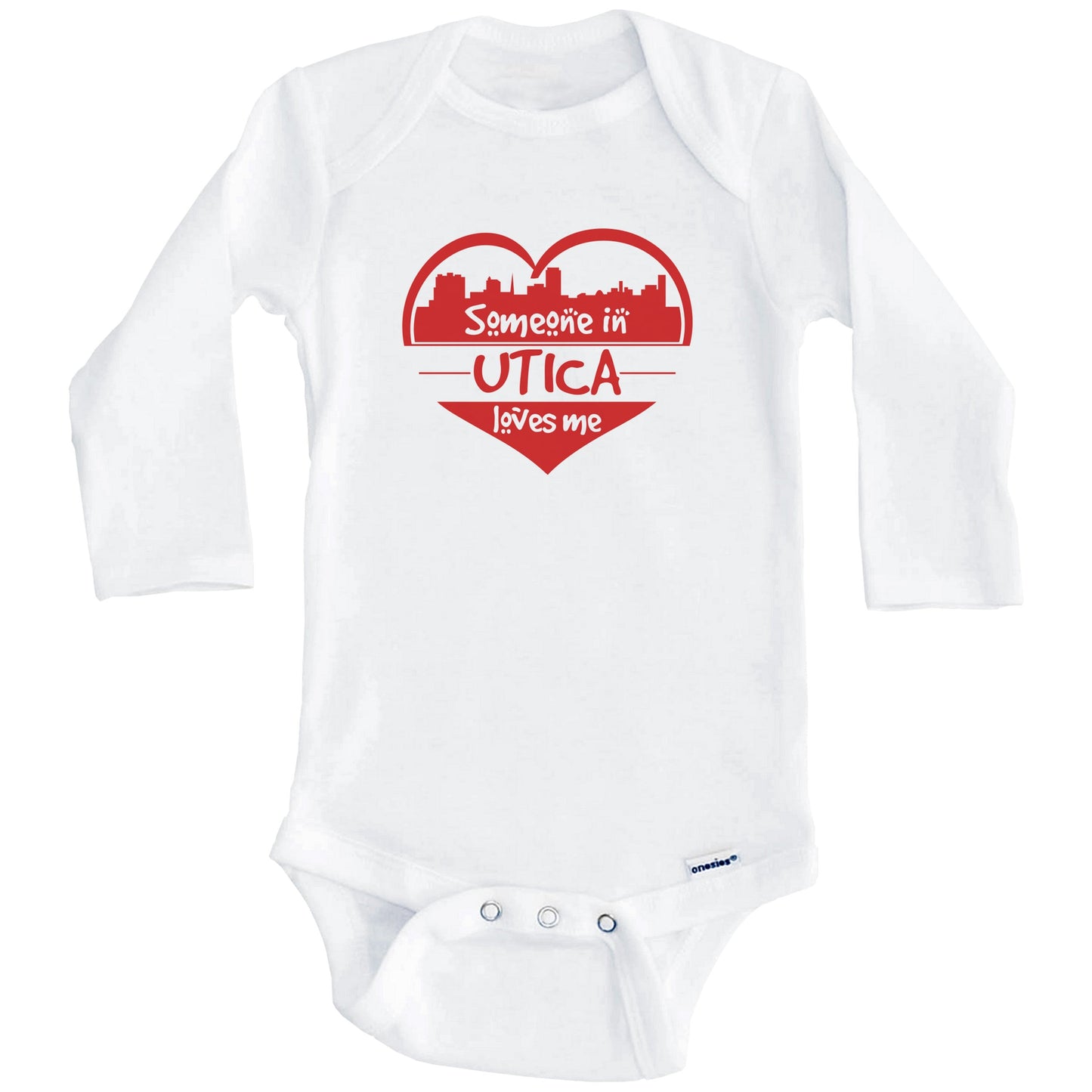 Someone in Utica Loves Me Utica New York Skyline Heart Baby Onesie (Long Sleeves)