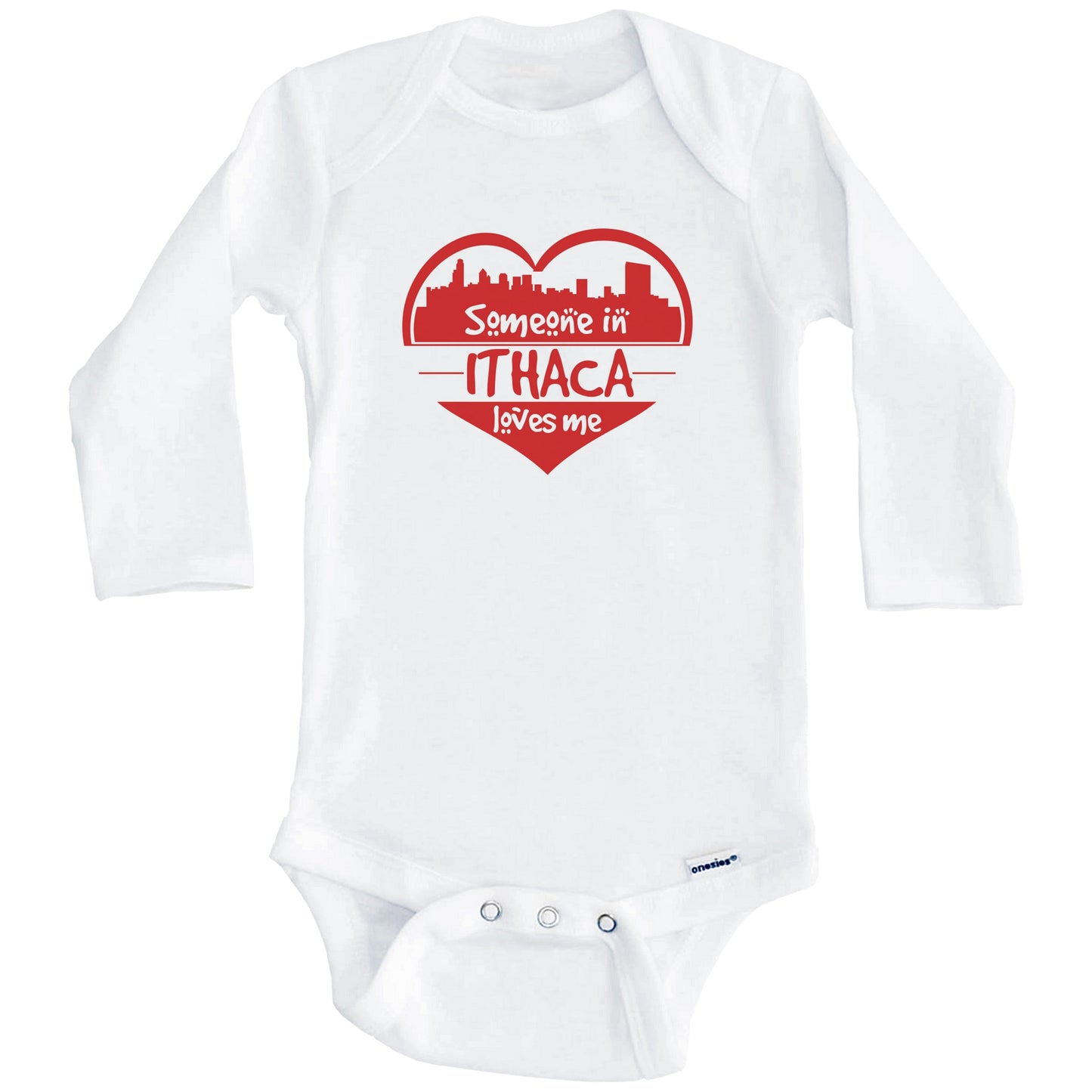 Someone in Ithaca Loves Me Ithaca New York Skyline Heart Baby Onesie (Long Sleeves)