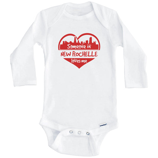 Someone in New Rochelle Loves Me New Rochelle New York Skyline Heart Baby Onesie (Long Sleeves)
