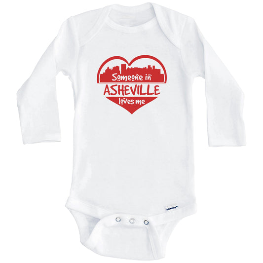 Someone in Asheville Loves Me Asheville North Carolina Skyline Heart Baby Onesie (Long Sleeves)