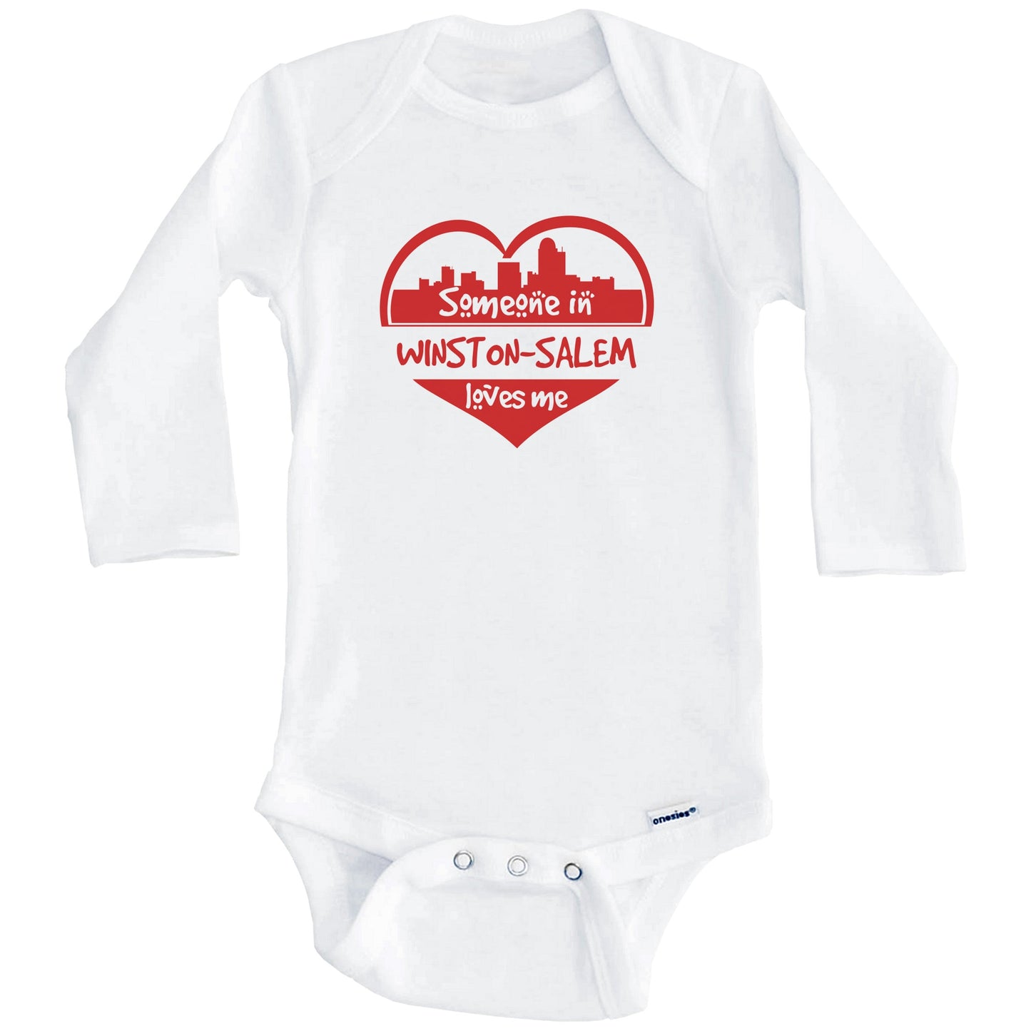 Someone in Winston-Salem Loves Me Winston-Salem North Carolina Skyline Heart Baby Onesie (Long Sleeves)