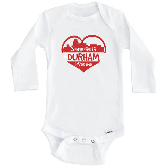Someone in Durham Loves Me Durham North Carolina Skyline Heart Baby Onesie (Long Sleeves)