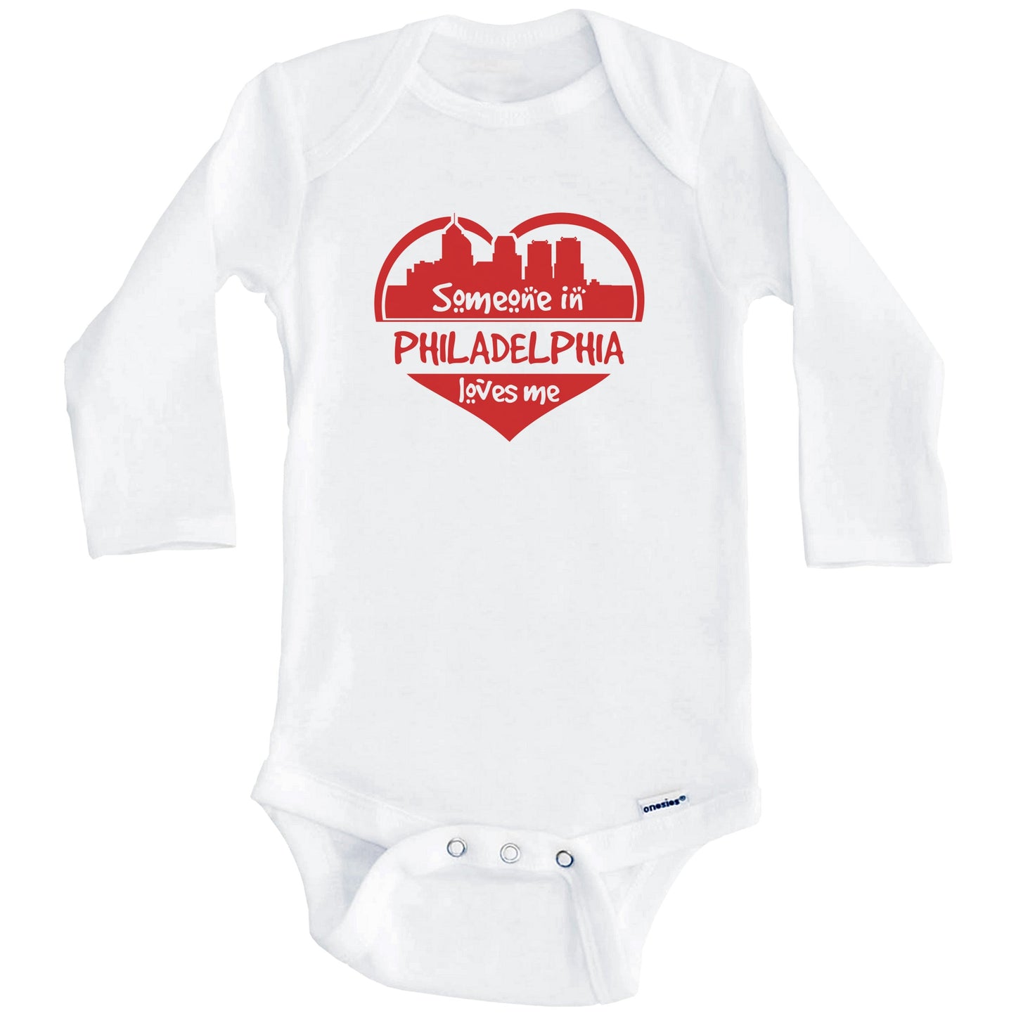 Someone in Philadelphia Loves Me Philadelphia Pennsylvania Skyline Heart Baby Onesie (Long Sleeves)