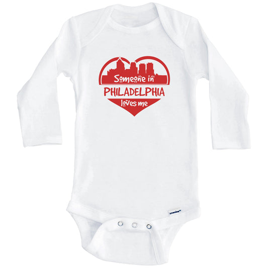 Someone in Philadelphia Loves Me Philadelphia Pennsylvania Skyline Heart Baby Onesie (Long Sleeves)