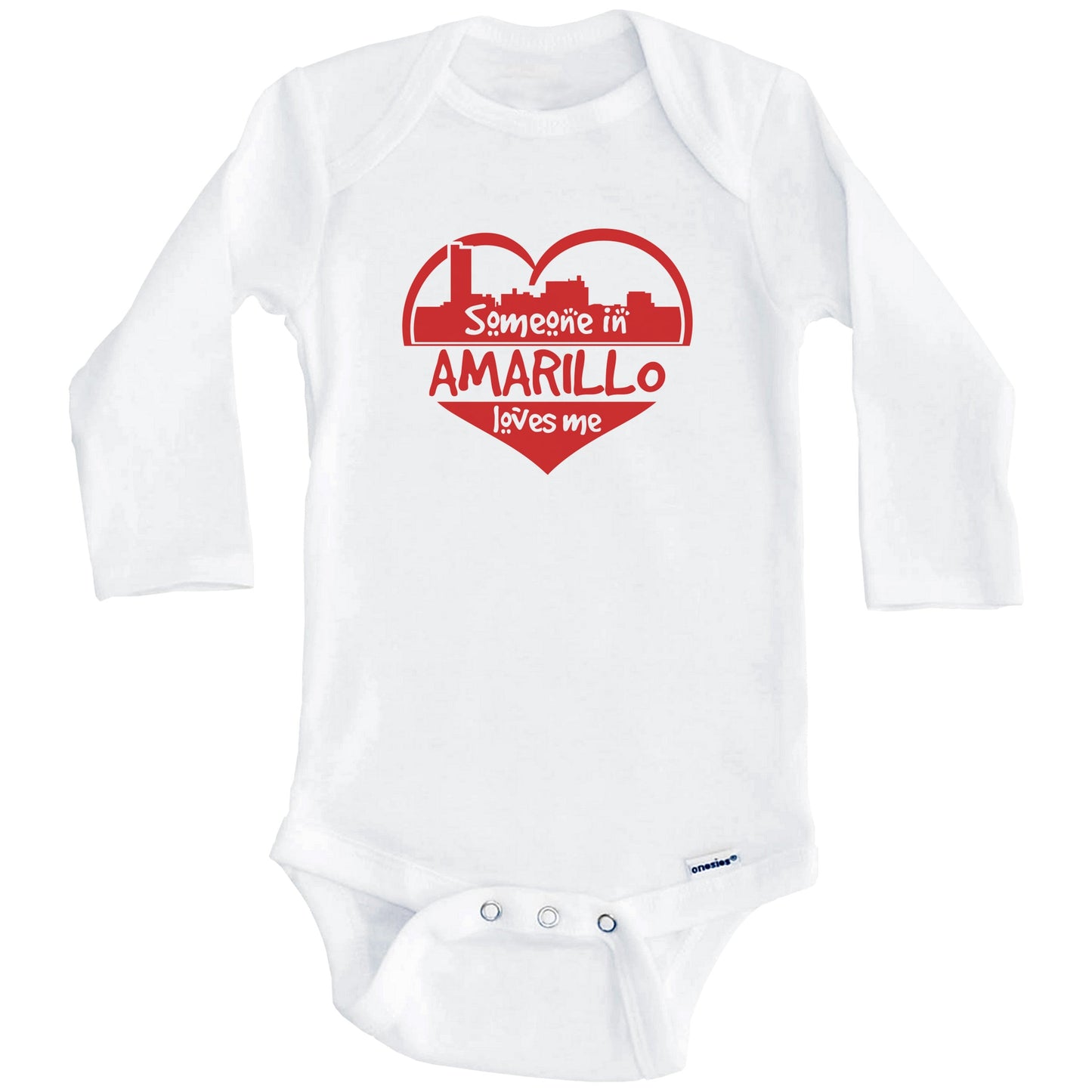 Someone in Amarillo Loves Me Amarillo Texas Skyline Heart Baby Onesie (Long Sleeves)