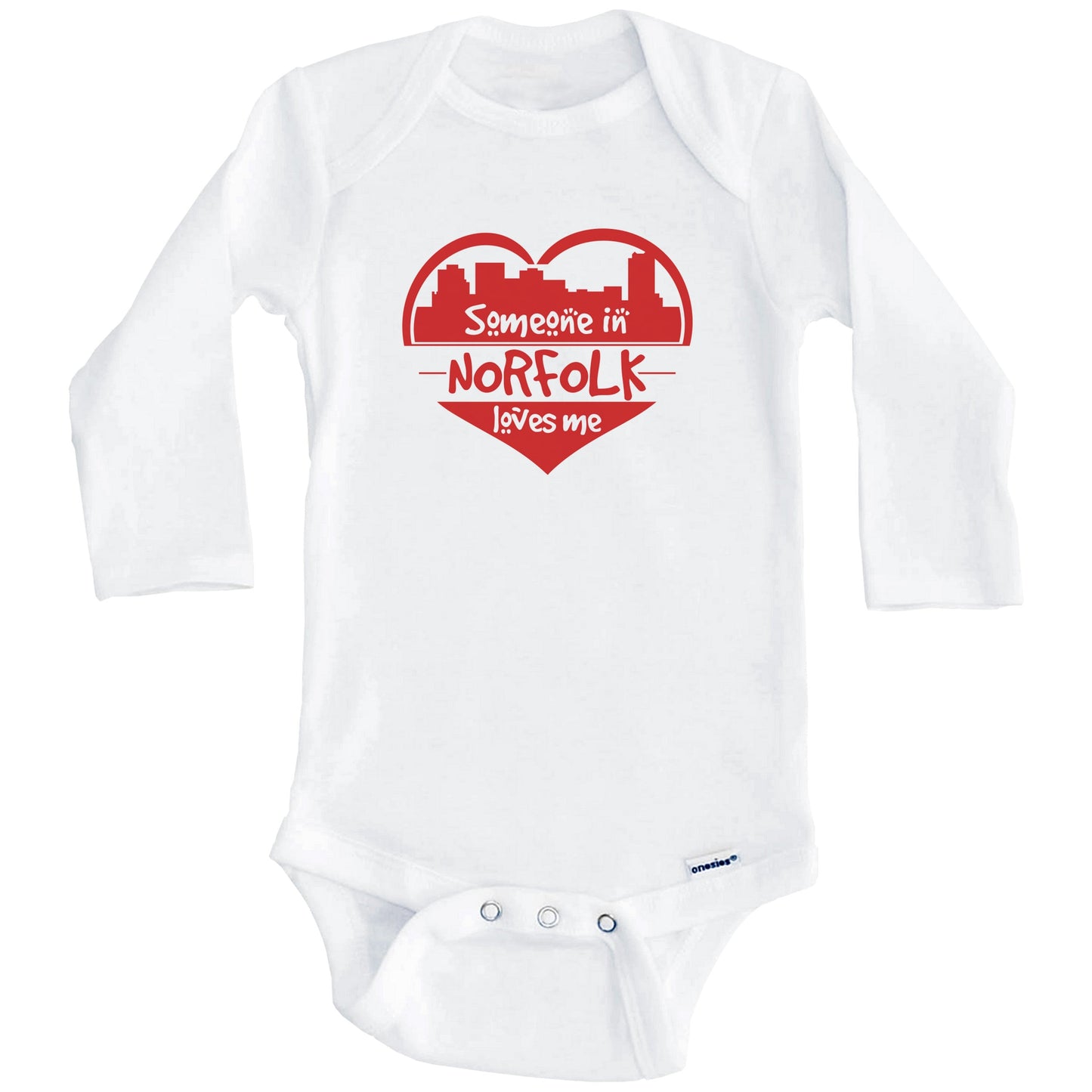 Someone in Norfolk Loves Me Norfolk Virginia Skyline Heart Baby Onesie (Long Sleeves)