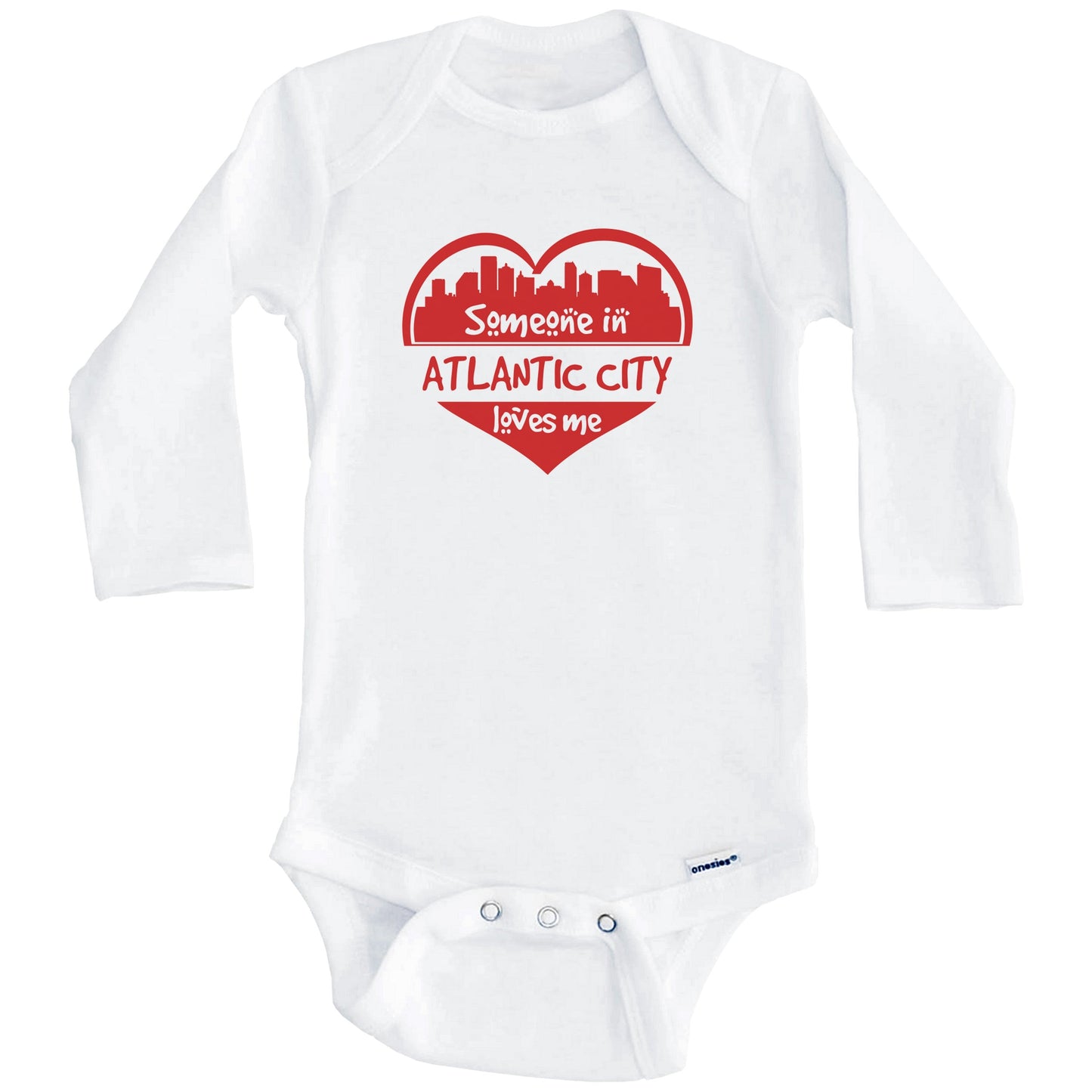 Someone in Atlantic City Loves Me Atlantic City New Jersey Skyline Heart Baby Onesie (Long Sleeves)