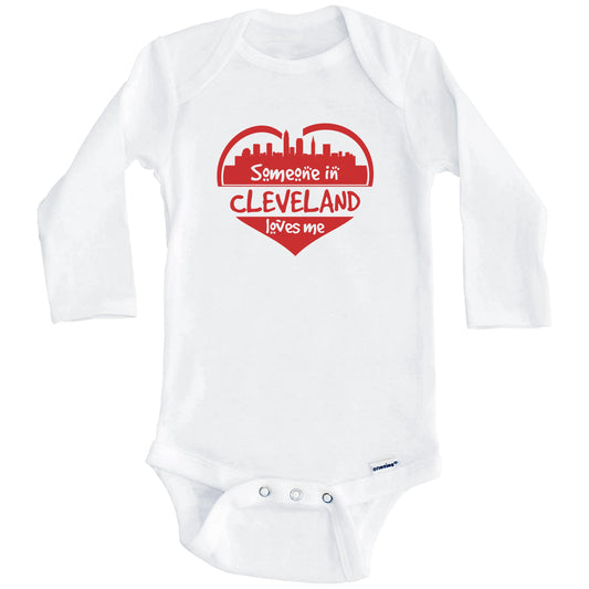 Someone in Cleveland Loves Me Cleveland Ohio Skyline Heart Baby Onesie (Long Sleeves)