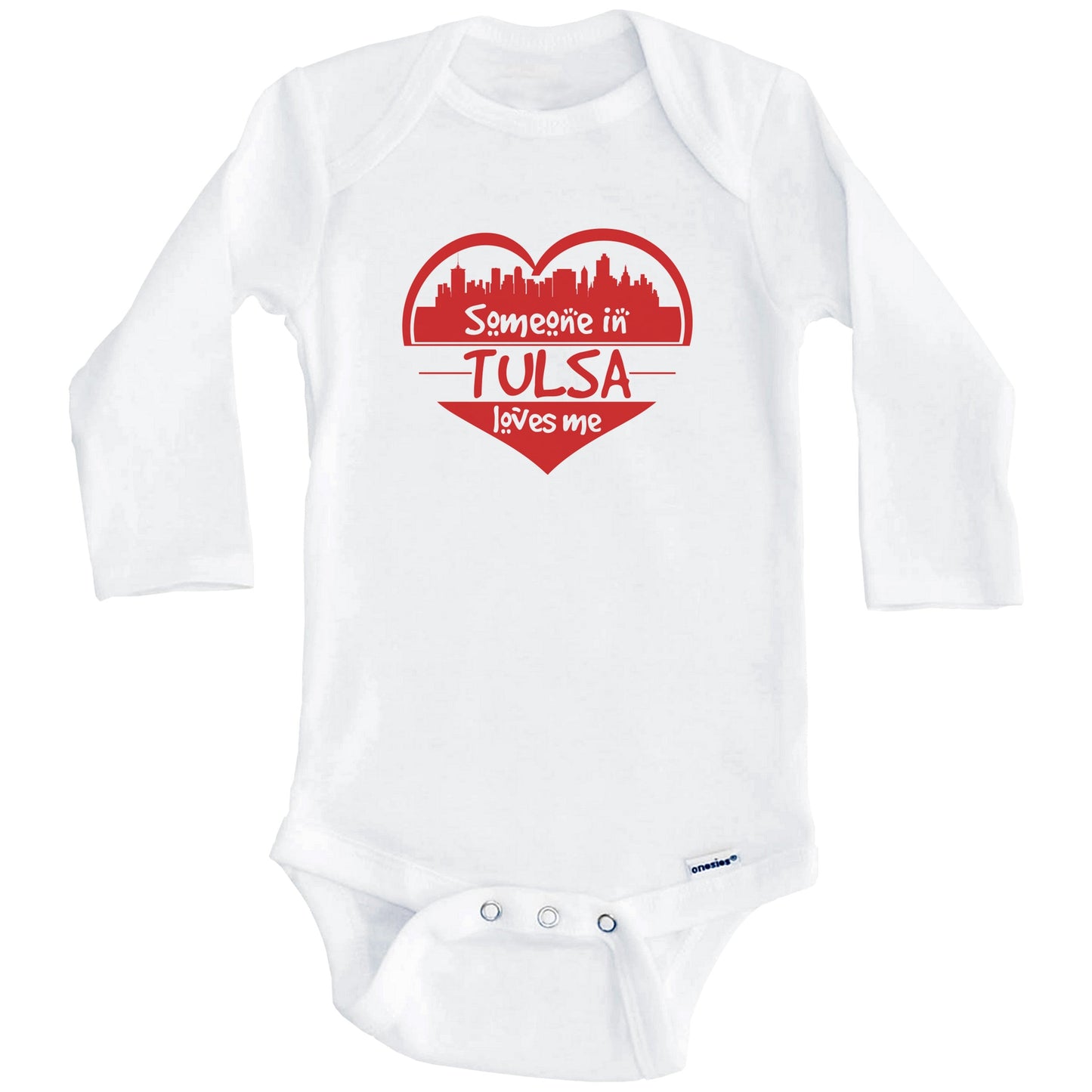 Someone in Tulsa Loves Me Tulsa Oklahoma Skyline Heart Baby Onesie (Long Sleeves)