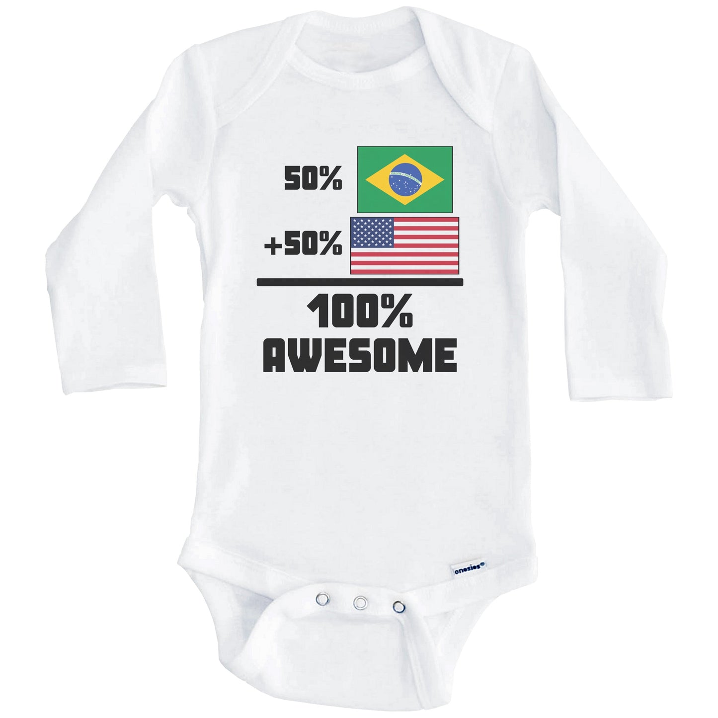 50% Brazilian 50% American 100% Awesome Funny Flag Baby Onesie (Long Sleeves)