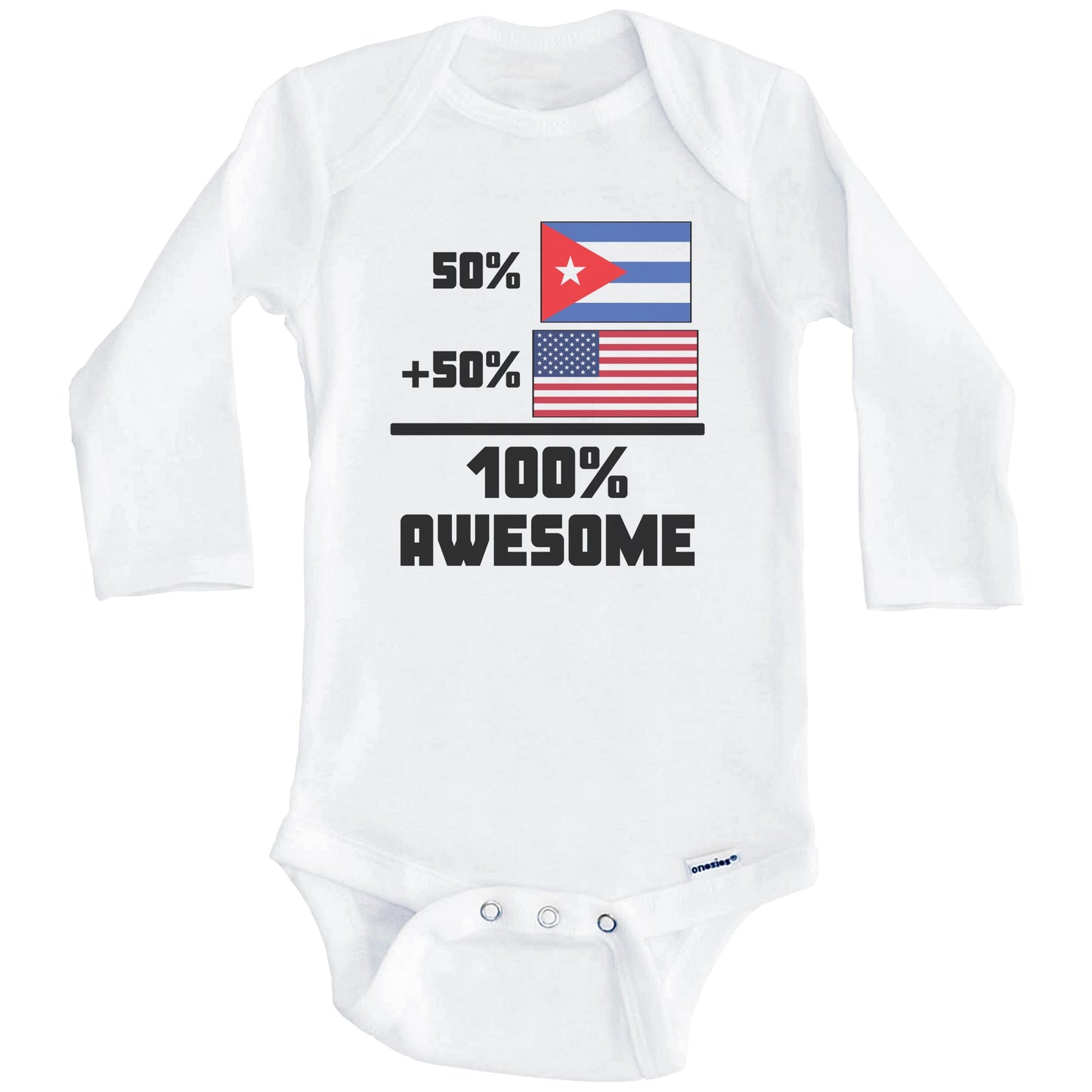 50% Cuban 50% American 100% Awesome Funny Flag Baby Onesie (Long Sleeves)