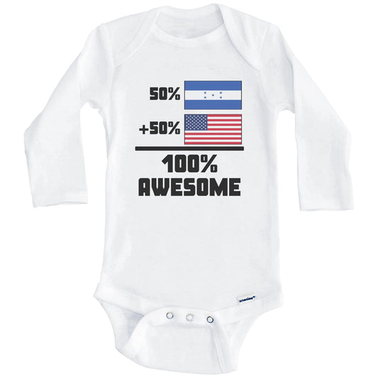 50% Honduran 50% American 100% Awesome Funny Flag Baby Onesie (Long Sleeves)