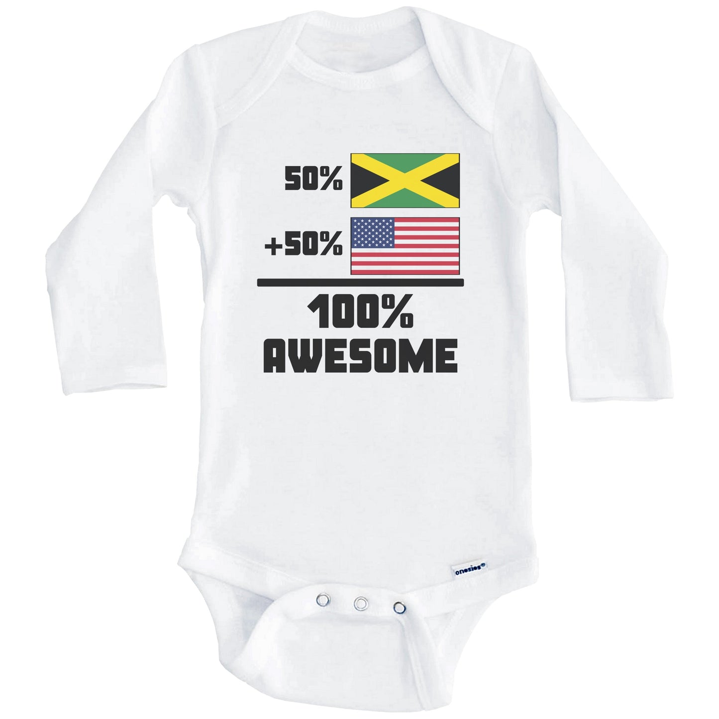 50% Jamaican 50% American 100% Awesome Funny Flag Baby Onesie (Long Sleeves)